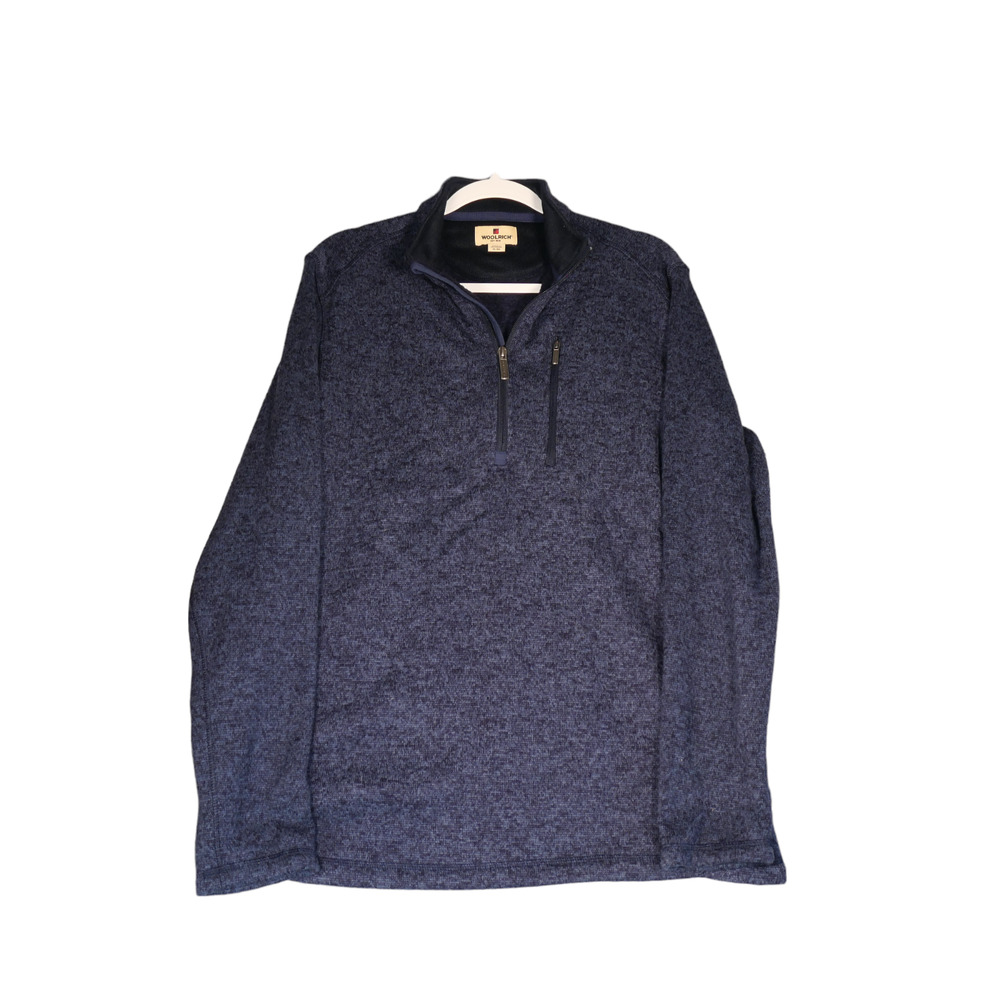 Woolrich Sweater Mens Size XL Heathered Blue Fleece Lined 1/4 Zip Jacket